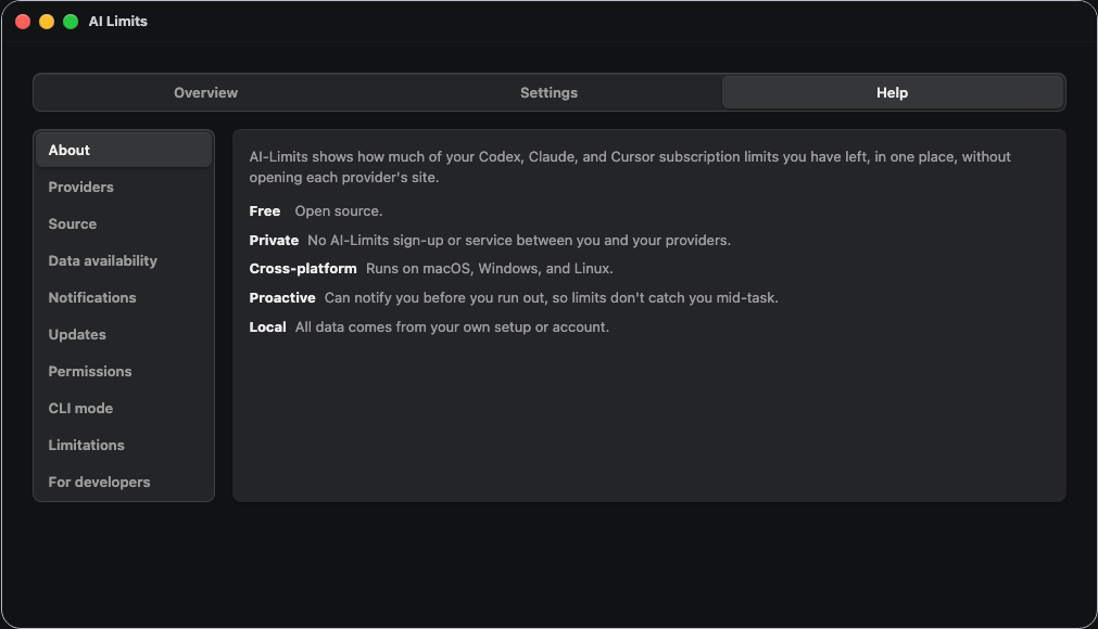 AI Limits help on macOS